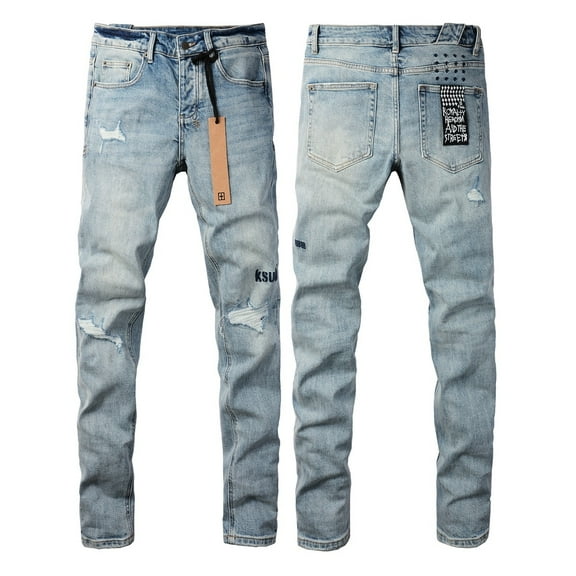 2025 Ksubis Jeans brand Jeans Men's Jeans Casual Comfort Holes Fashionable Straight Skinny Slim Fit Jeans, Ripped Stretch Jeans Denim Pants Menswear 3024 28-40
