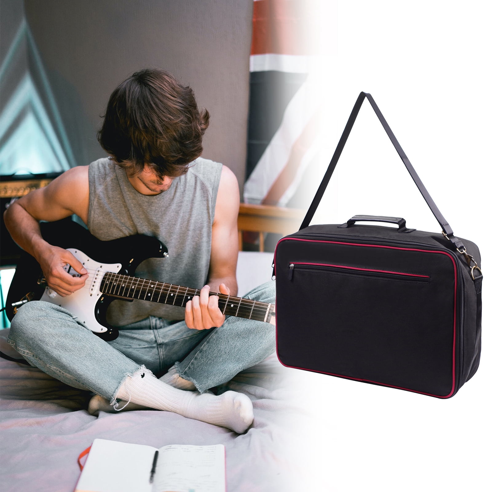 Pedal Board Shoulder Bag Board Effect Pedal Bag Guitar Pedal Board Carry Bag Oxford Cloth Portable Zipper Handbag Shoulder Bag with Detachable Strap Black