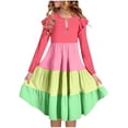thumbnail image 1 of Floleo Robe Évasée à Volants pour Filles, Manches Longues, Blocs de Couleur, Printemps Été, Coupe Décontractée et Confortable, Robe de Fête pour Filles (Vert, 5-6 Ans), 1 of 6