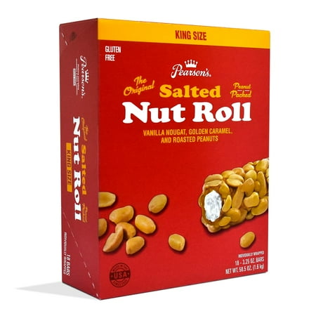 Pearson's King Original Salted Nut MDA05 Roll | Loaded With Crunchy Roasted Peanuts, Golden Caramel, and Chewy Nougat | Pack of 18-3.25 oz. King-Sized Candy Bars