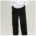 thumbnail image 2 of Honeeladyy Mens Parachute Cargo Pants Loose Fit Pants Drawstring Casual Pants Pocket Solid Color Street Dance Trousers Thanksgiving Gifts Black S, 2 of 6
