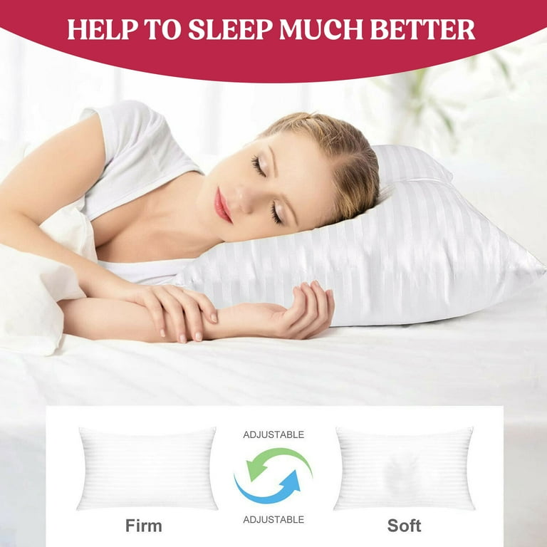 Lux Decor Collection Luxury Hotel Pillows Sleeping Pillows for Bed Cotton Stripes Queen Pillows Set of 2
