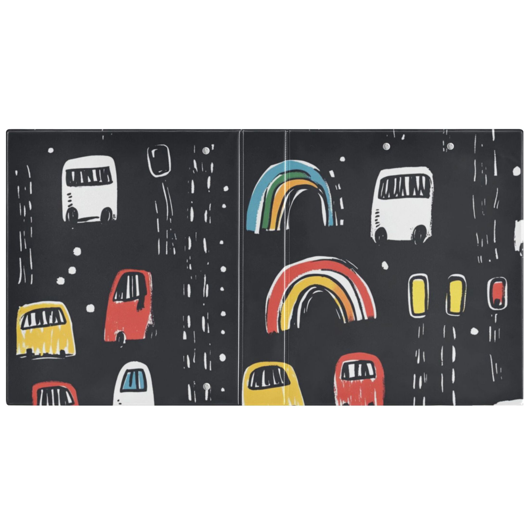 Cars Doodle 3 Ring Binders 1.5 inch Hardcover File Folders with Interior Pockets A4 Size Organizer for School Office Hospital