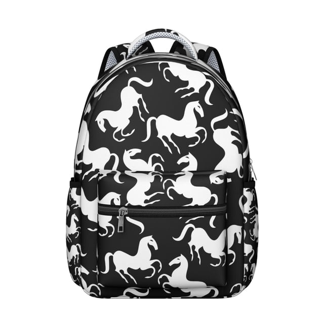 Unicorn and Horse Floral Print Student School Backpack with Pony Foal Rainbow Pattern Retro Rural Cute Design