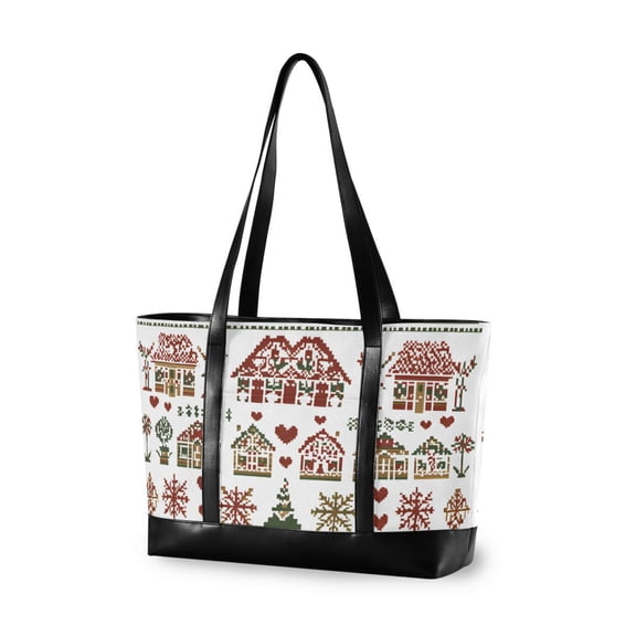FORMRS Canvas Laptop Tote Bag for Women with 15.6" Computer Compartments Shoulder Handbag, Green Nordic Christmas House