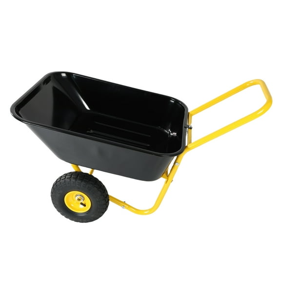 5 Cu. Ft. Metal Garden Cart, Dual-Wheel Garden Wheelbarrow, Rolling Utility Dump Cart in Black and Yellow