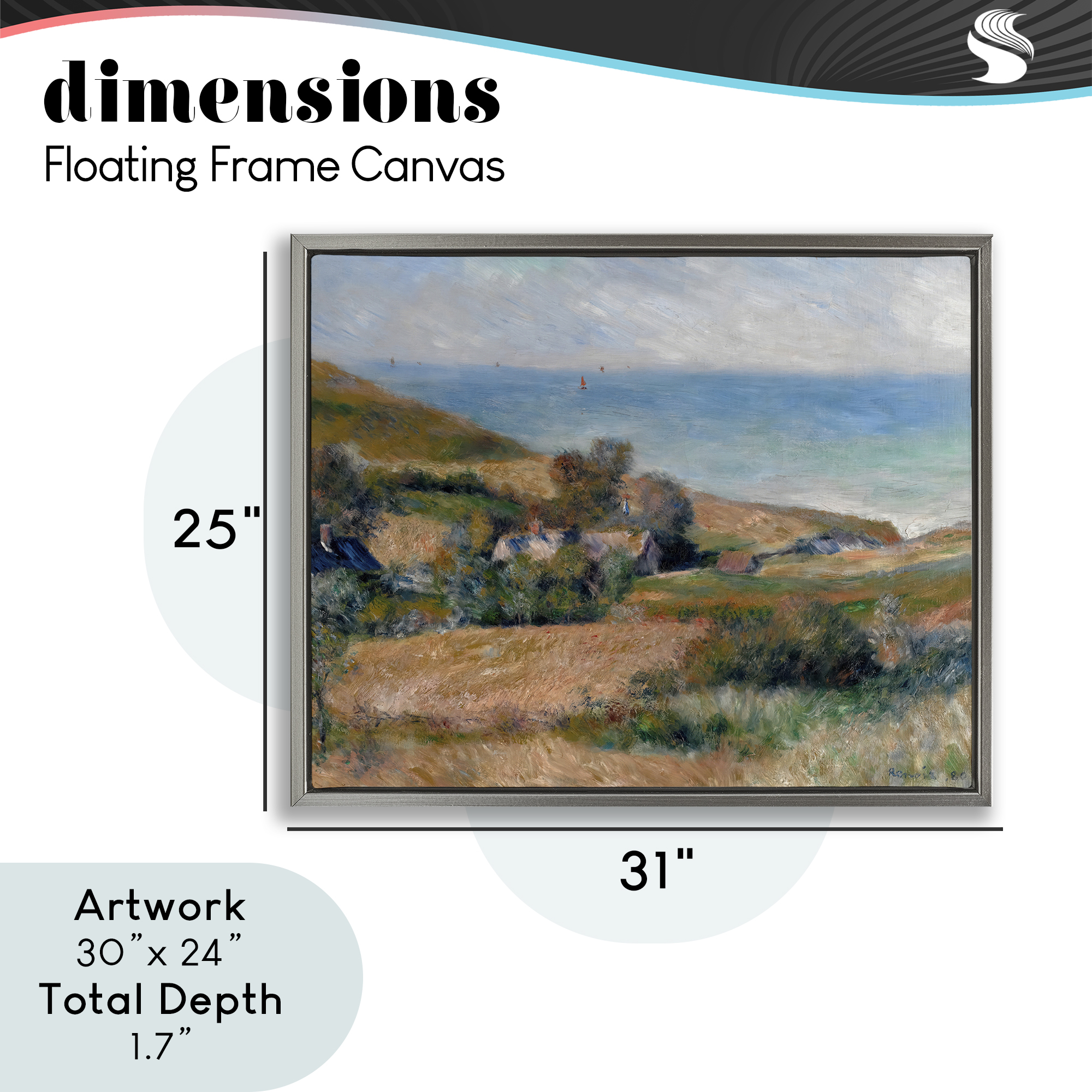 View Of The Seacoast Renoir Gray Framed Floater Canvas Wall Art, design by Pierre-Auguste Renoir