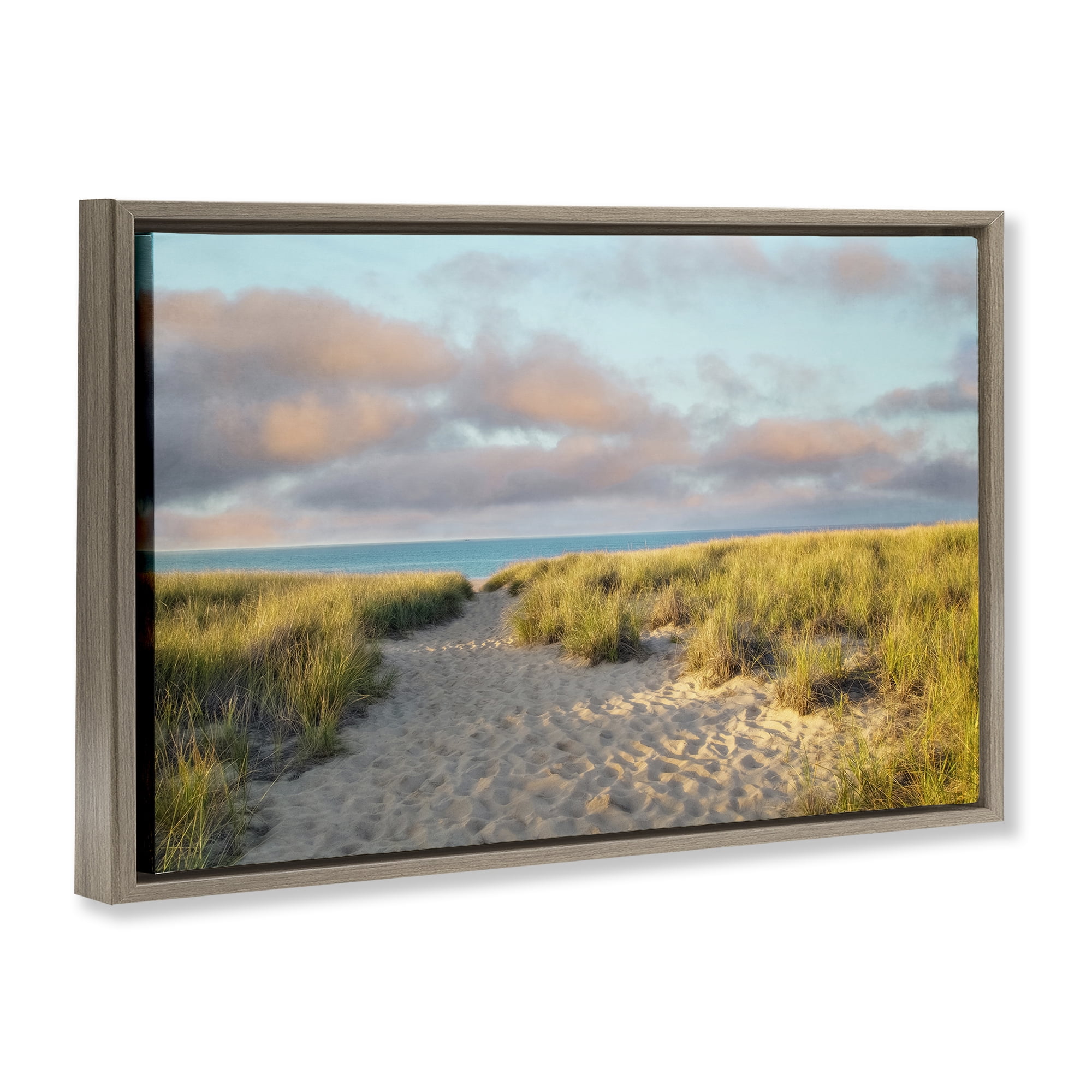 Stupell Industries Beachy Footprints Path Landscape & Nature Photography Brown Floater Framed Canvas Art Print Wall Art, 25 x 17