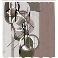 thumbnail image 2 of HTOOQ Modern Art Shower Curtain, Retro Surreal Abstract Circular and Square Shaped Art Lines on Murky Base, Cloth Fabric HTOOQ Decor Set with Hooks, 84" Long Extra, Army Green, 2 of 2