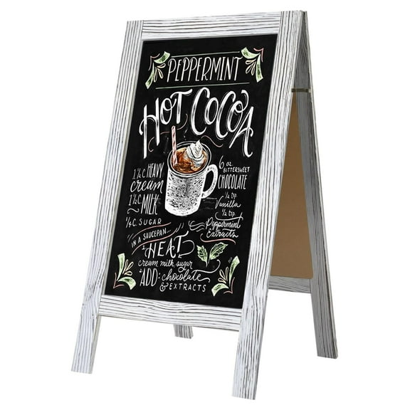 40" x 22" Large Rustic Chalkboard Sign, A Frame Sturdy Wide Edged Solid Pine Wood Board, Double Sided Menu Display for Restaurant, Business or Wedding (White)