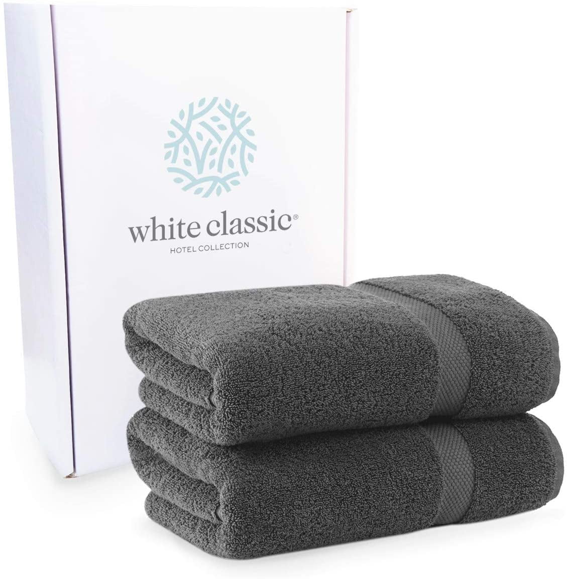 White Classic Luxury Bath Towels - Cotton Hotel spa Towel 27x54 4-Pack White-Grey  