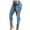 Blue, variant on MuZeFu Patched Ripped Jeans for Women Women's Denim With Holes High Waisted Buckle Elastic Narrow Hem Pants