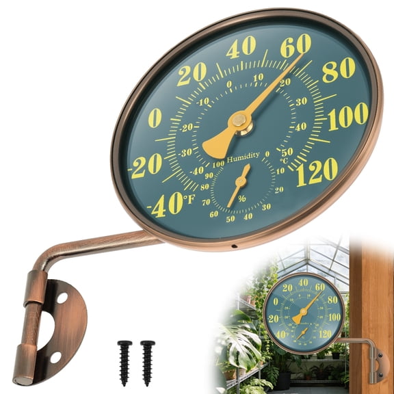 4 Inch Outdoor Thermometer and Humidity Gauge Window Thermometer for Outside Temperature and Humidity Monitor Brass Analog Dial No Battery Needed for Patio Garage Greenhouse Garden Wall