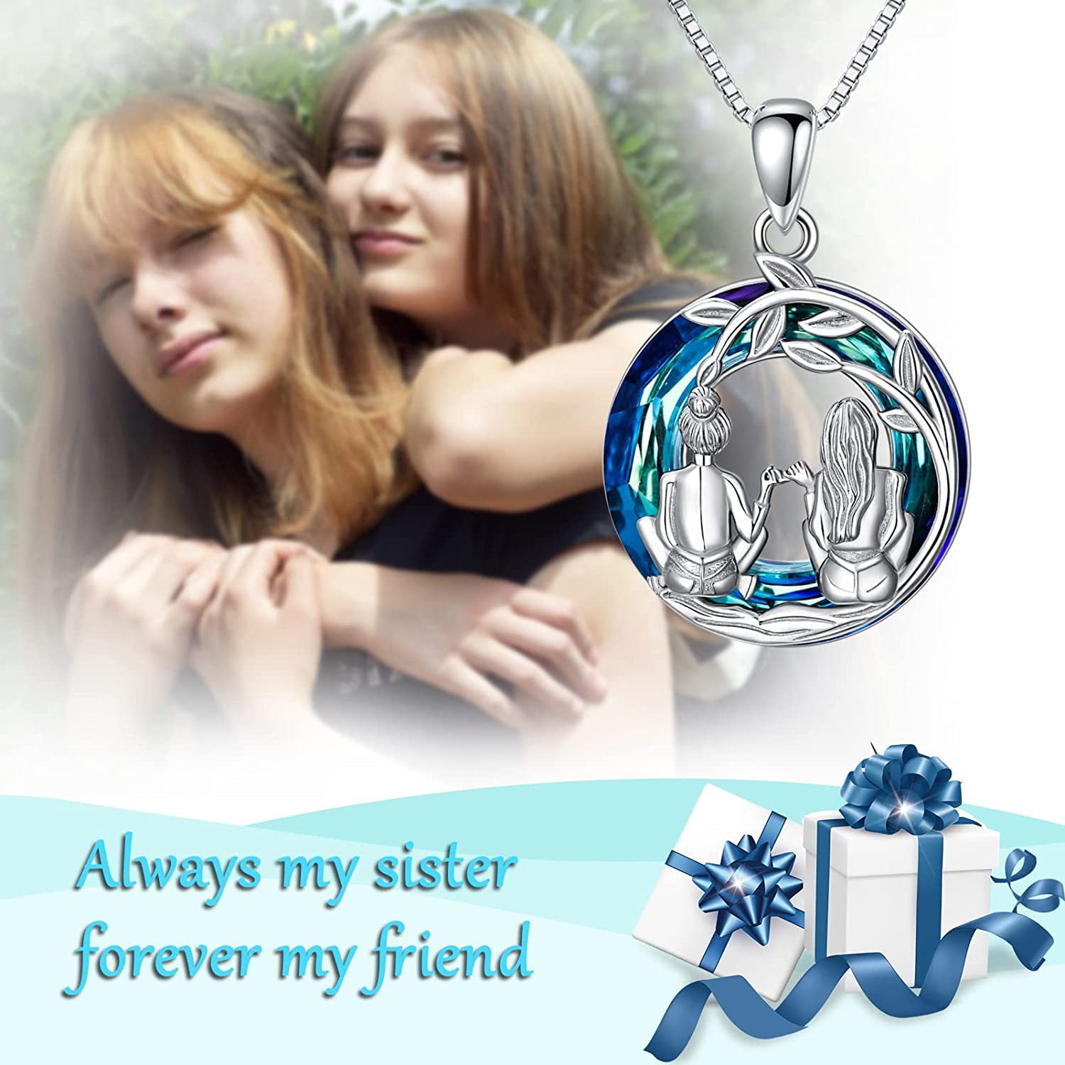 Nipocaio Sisters Birthday Gifts From Sisters 925 Sterling Silver Tree Of Life 2 3 Sisters Necklace With Crystal Sister Jewelry Gifts For Women Girls D