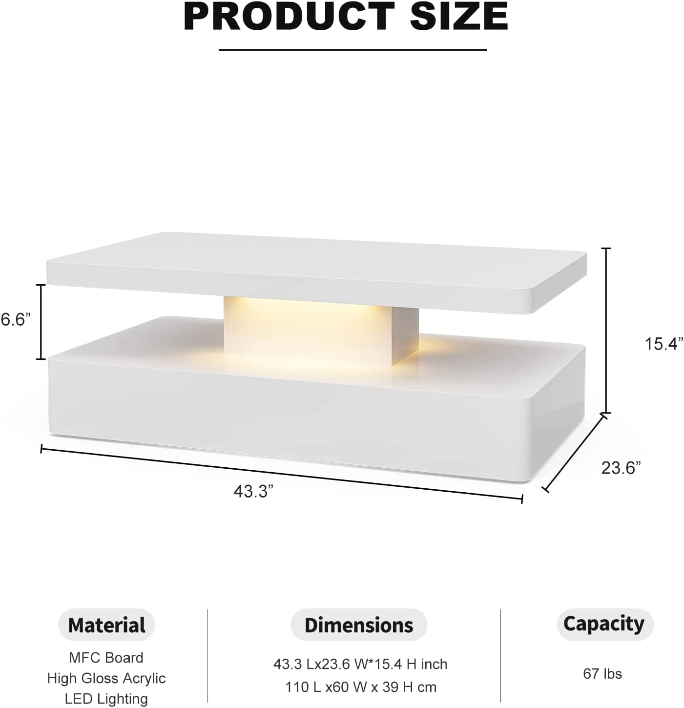Modern Glossy White Coffee Table with LED Lighting, Australia Ubuy