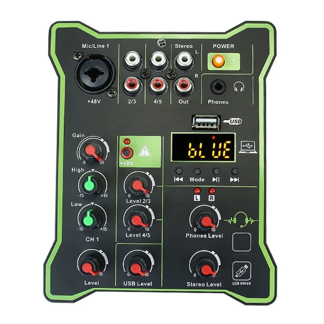 Console de Mixage 5 Canaux Mixeur Audio Multifonctionnel Professionnel Affichage Numérique Compatible Bluetooth pour Microphone Instrument, Bruit Réduit
