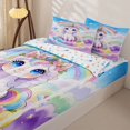 thumbnail image 3 of Metsweet Cute Floral Unicorn Zipper Full Size Comforter Sets with Fitted Sheet and 2 Pillowcases, Watercolor Rainbow Flowers Animal Zipper Bedding Set, Pink Yellow Blue,4pcs, 3 of 6