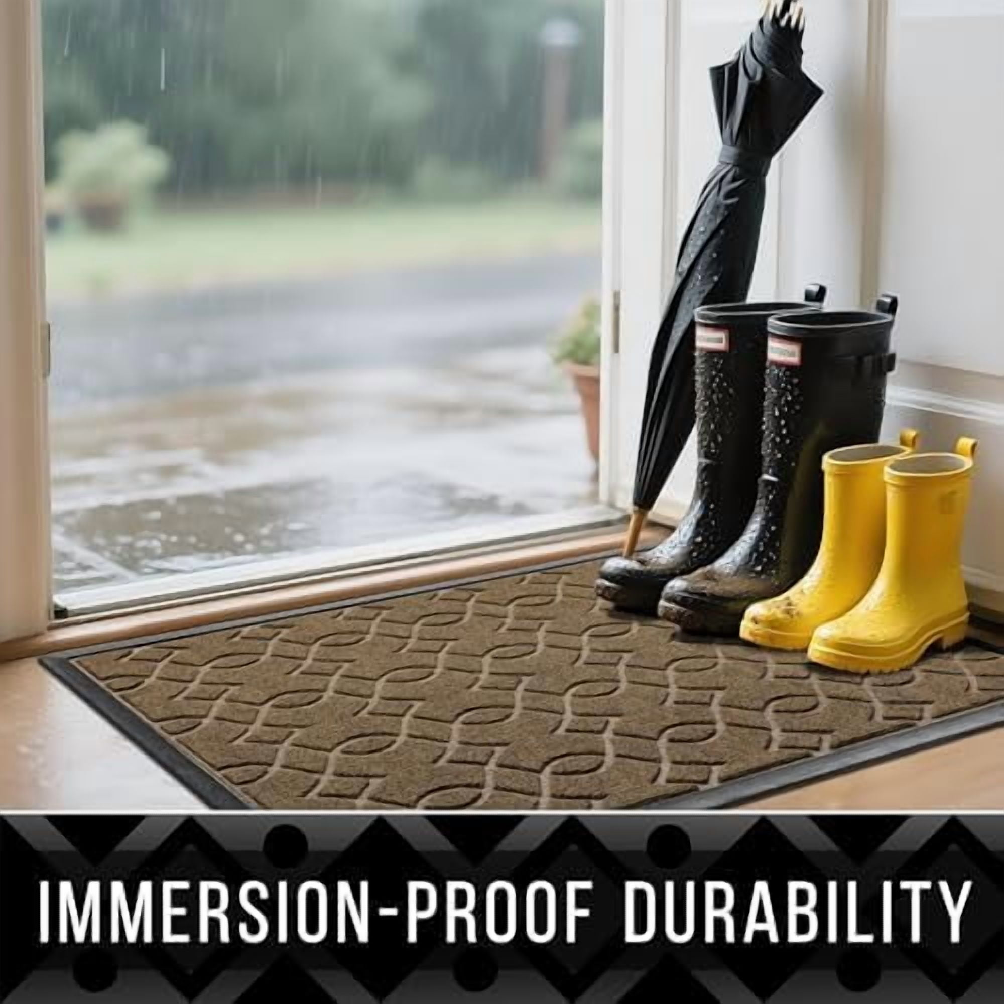 Large Door Mat 36x24, All-Season Waterproof Doormat Outdoor Entrance, Heavy Duty Non-Slip Outside Door Mat for Garage Patio Proch Entryway Indoor, Easy Clean, Brown