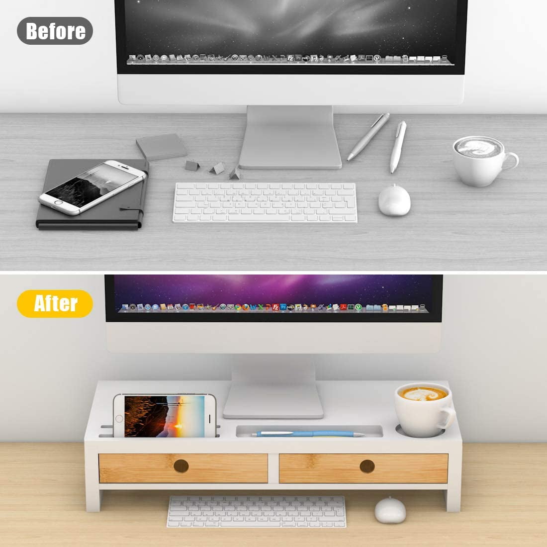 Bambloom Monitor Riser Stand Desk Shelf with Keyboard Storage Stylish