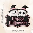 thumbnail image 3 of Kdkad Halloween Welcome Sign for Front Door, Ghost Wooden Wreaths with Hanging Chains for Halloween Decorations Outdoor, Pink Black Halloween Wall Decor for Halloween Party Supplies, 3 of 7