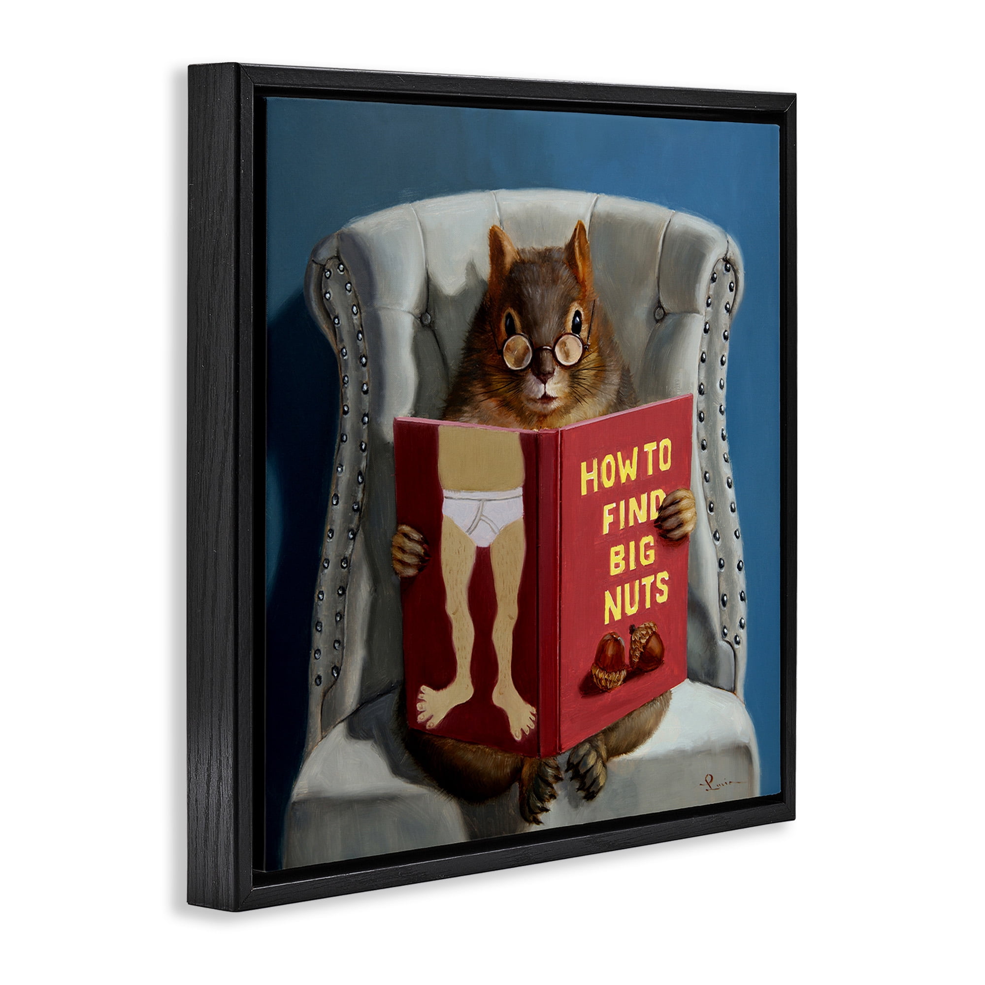 Stupell Industries Squirrel Reading Sassy Book Animals & Insects Painting Black Floater Framed Canvas Art Print Wall Art, 18 x 18