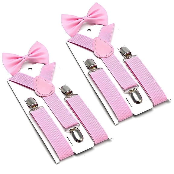 GASTROPOD 2 Pcs Kids Suspenders with Bow Tie, Adjustable Elastic Child Braces with 3 Clips, Pink Formal Wear for School & Party