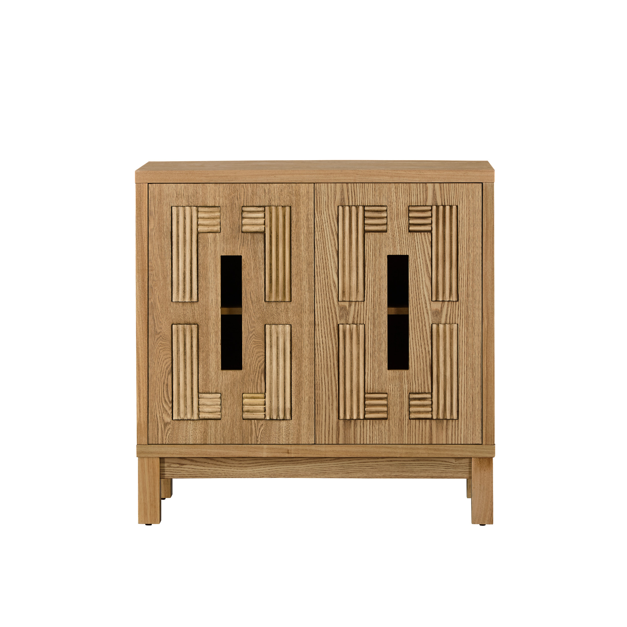 GDF Studio 31.5" Mid Century Modern Sideboard Cabinet with 2 Doors, Adjustable Shelf, Carved Openwork, Natural