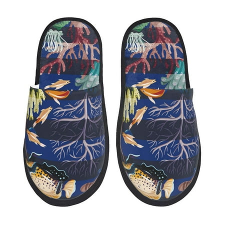Balery Sea Inhabitans and Herb Slient Indoor Furry Fleece Comfort House Shoes Soft Non-Slip Home Shoes Cotton slippers House Slippers-- Large