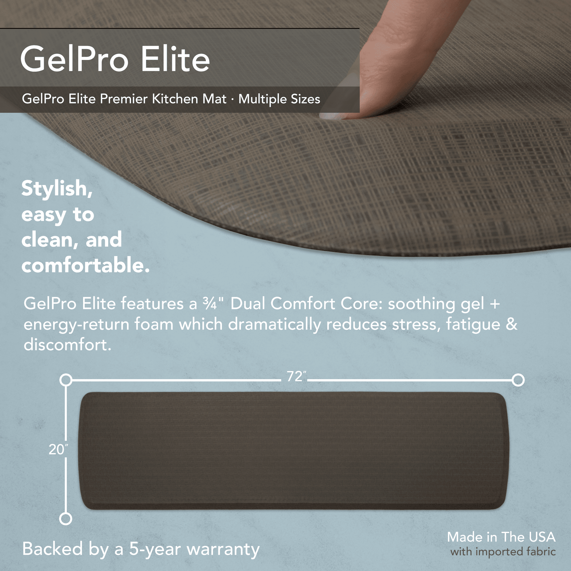 GelPro Elite Anti-Fatigue Kitchen Comfort Mat 20x72" Linen Granite Grey