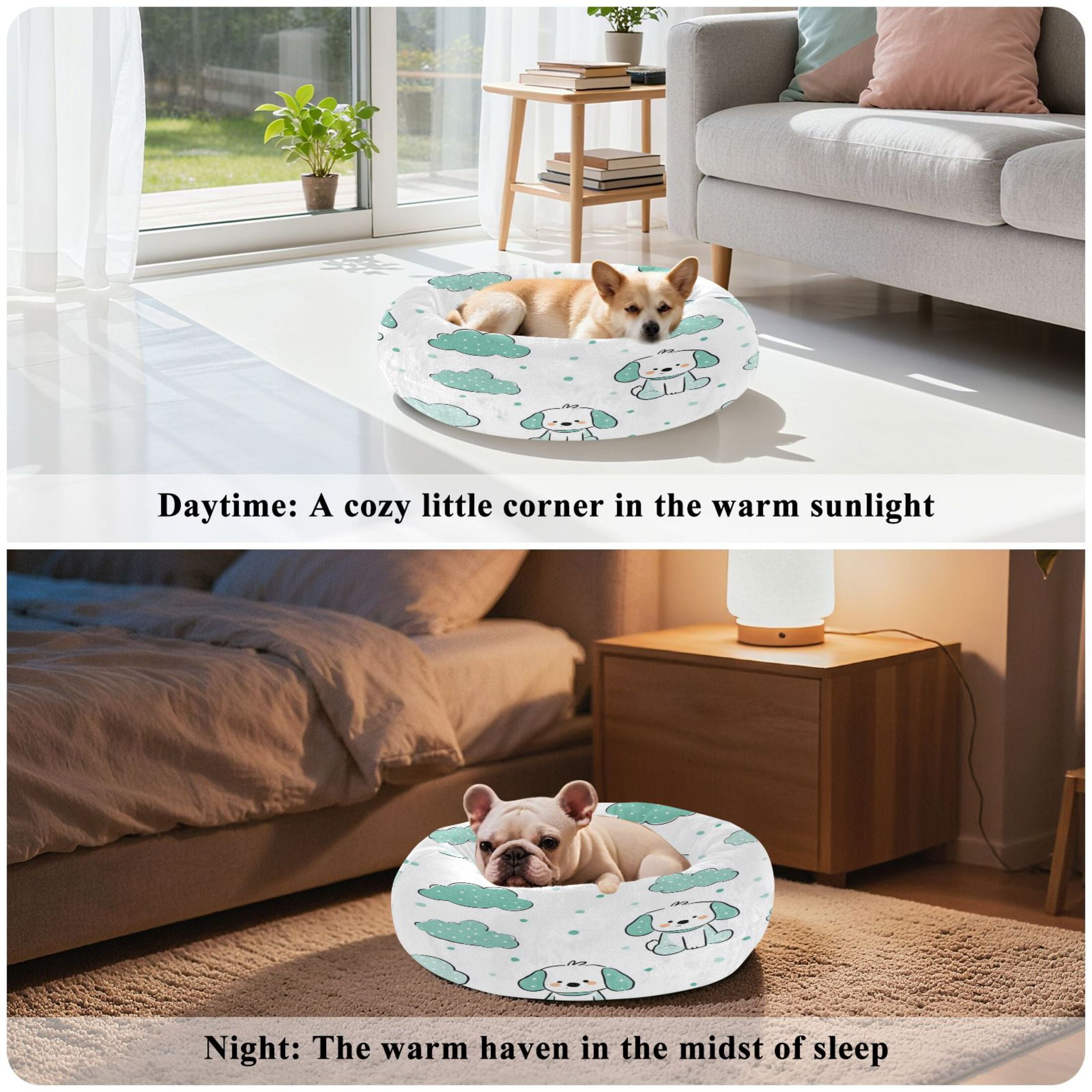 Iauyy Pet Couch Donut Cat Bed for Indoor Cats/Small Dogs Washable & Machine with Non-slip Bottom Calming Cat Furniture, Dot (M)