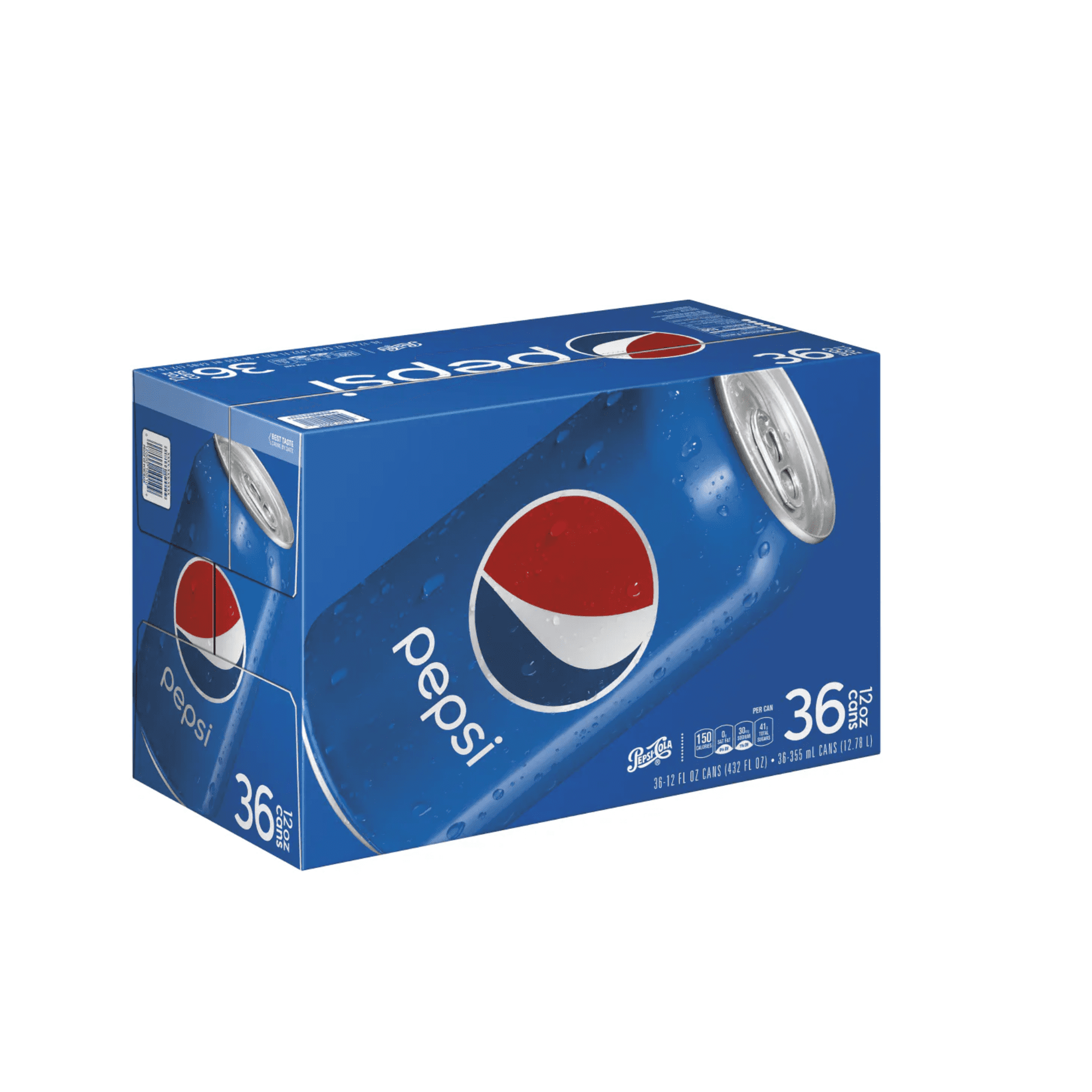 Pepsi Cola Soda Cube Pack, 12 oz Cans, Classic Carbonated Soft Drink, 36 Count