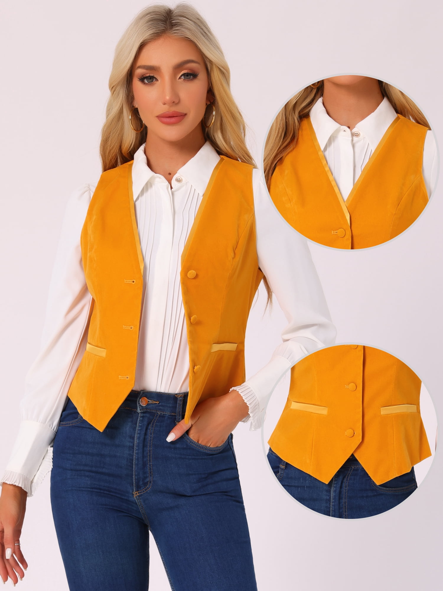 DARING DIVA Women's V Neck Retro Velvet Racerback Steampunk Vest S Orange
