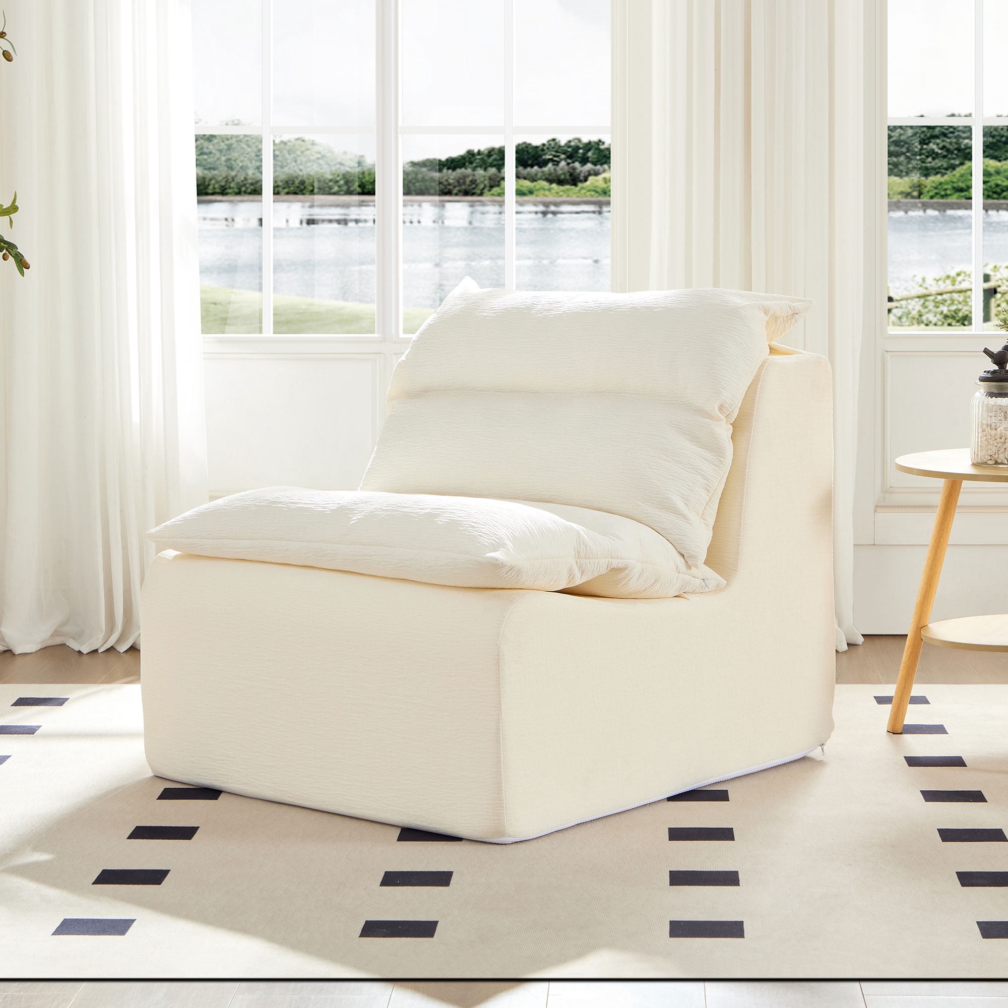 Miniyam Armless Lazy Sofa Modern with Backrest, White