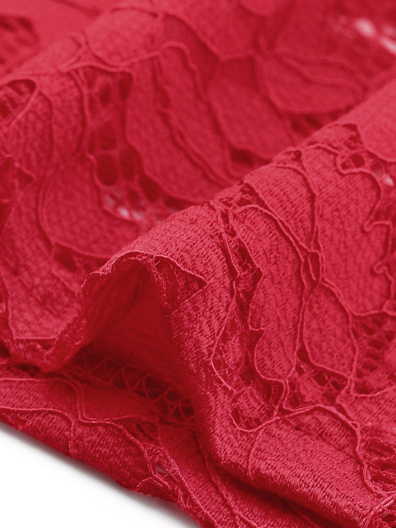 DARING DIVA Women's Sheer Long Sleeves Off Shoulder Floral Lace Tops S Red