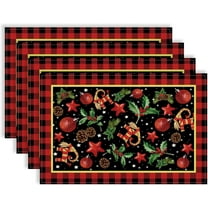 Linen Yule Placemsts Set of 4 Pagan Christmas Table Mats Scandinavian Straw Goat Julbock Mistletoe Christmas Decorations and Supplies for Home Table-12×18''''