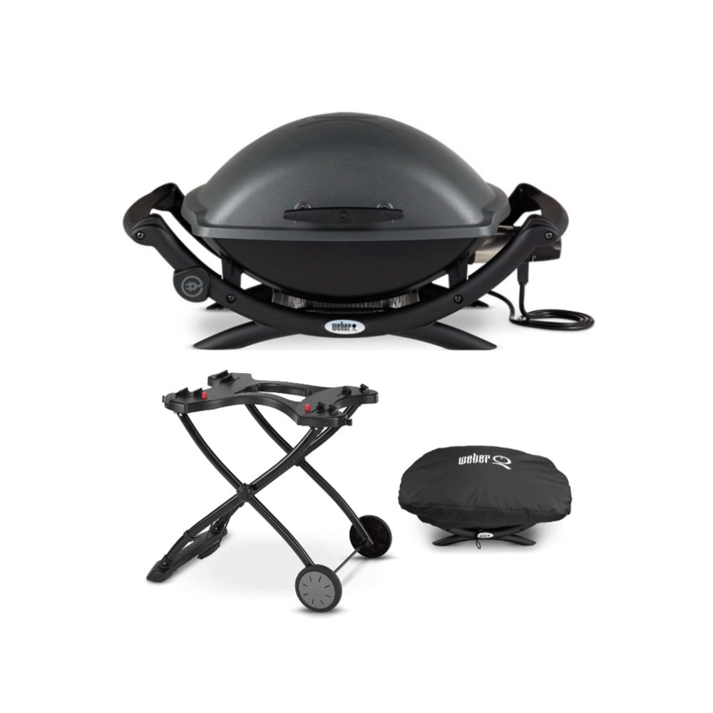 er Q 2400 Electric Grill (Black) with Grill Cover and Cart Bundle