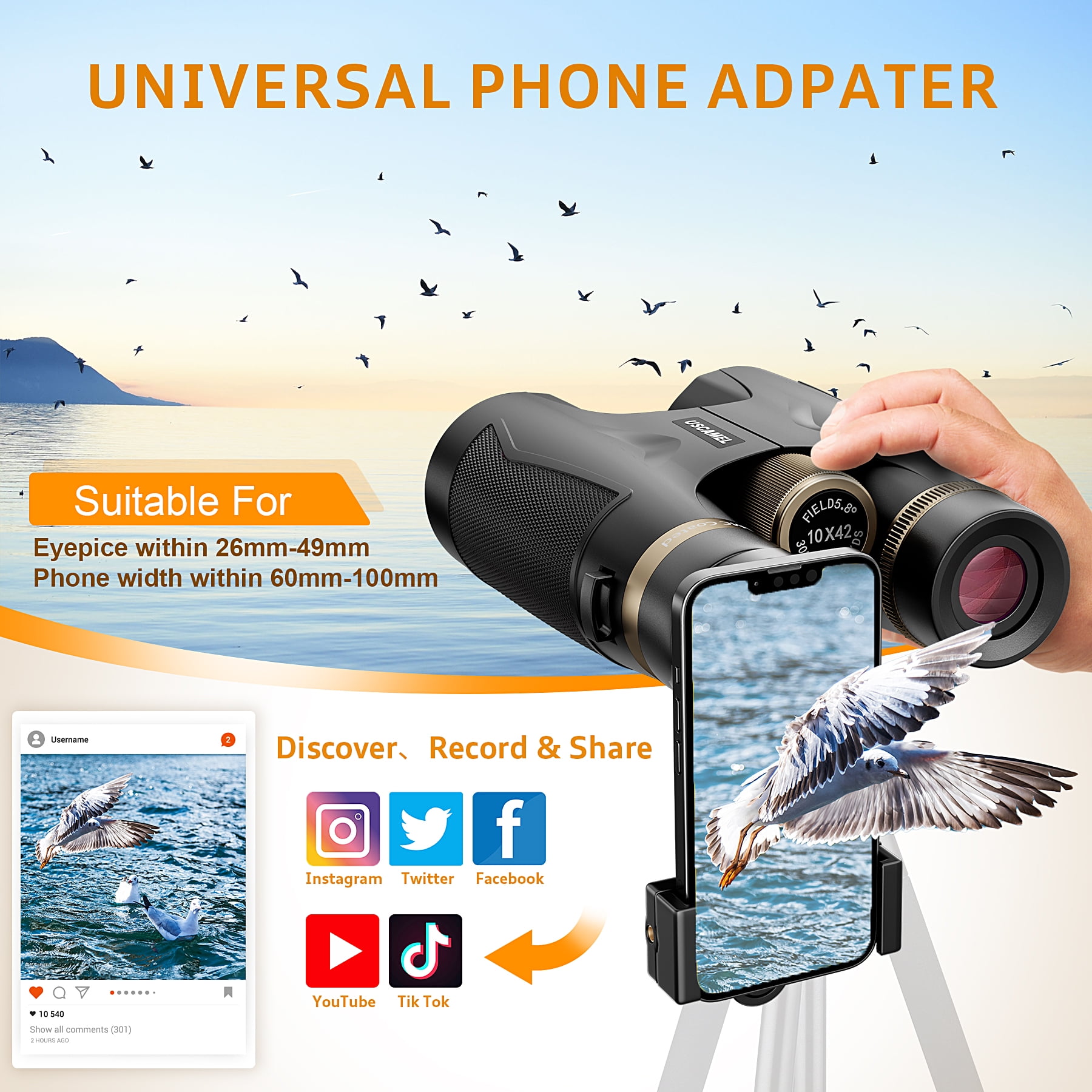 BNISE HD 10x42 Binoculars-SMC Optical System, BNISE Adult Binoculards for for Bird Watching Cruise Ship Hiking Travel Sports,Black