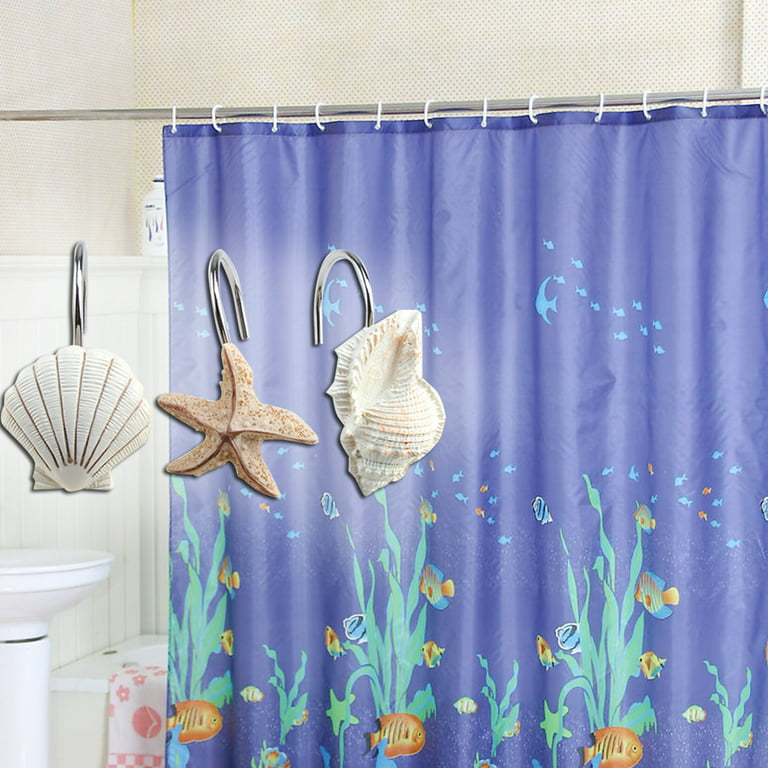 AGPtek 12PCS Shower Curtain Hooks Bathroom Home Fashions Seashell Anti Rust  Decorative Resin Hooks