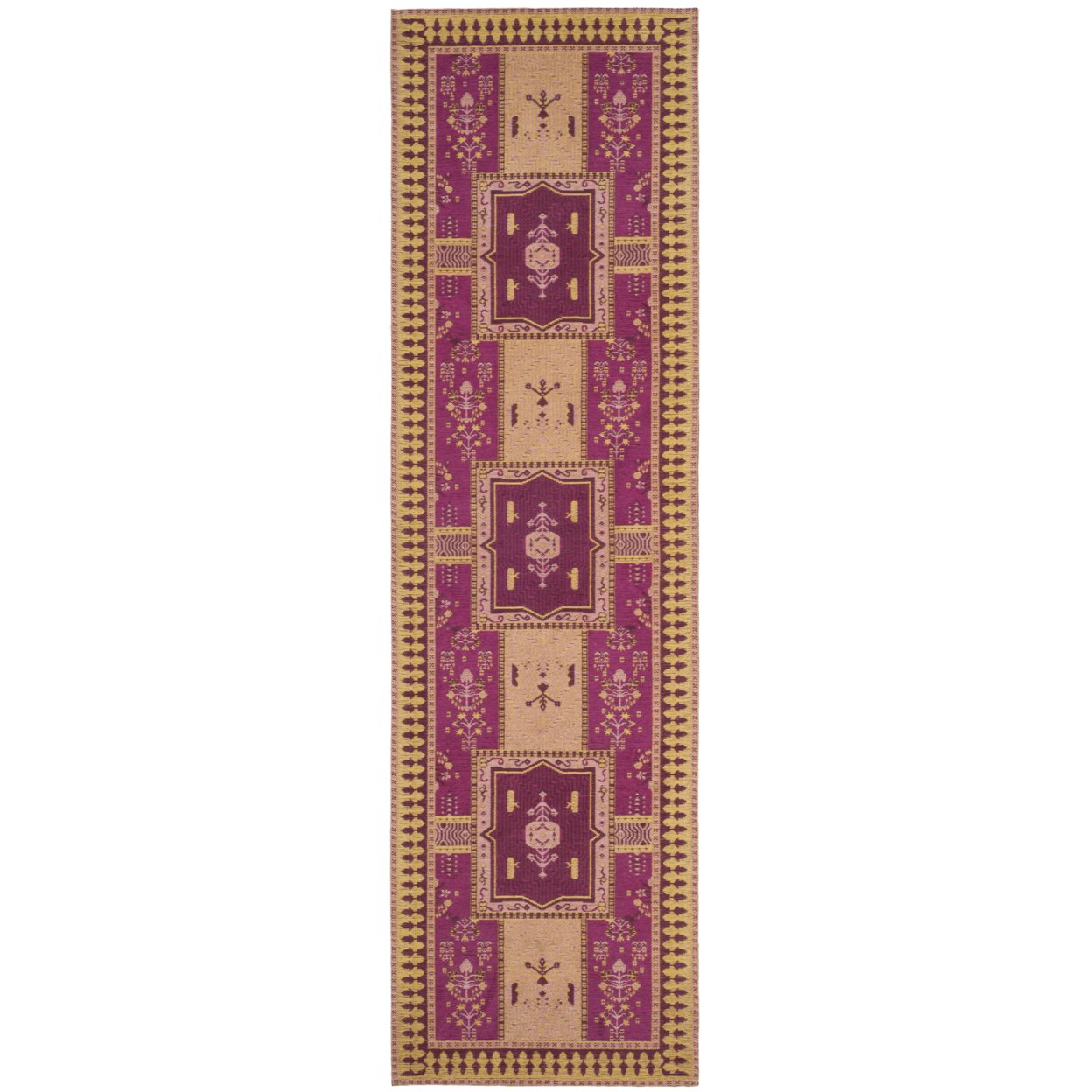 SAFAVIEH Classic Vintage Seanna Geometric Bordered Cotton Area Rug, Fuchsia/Gold, 4' x 6'