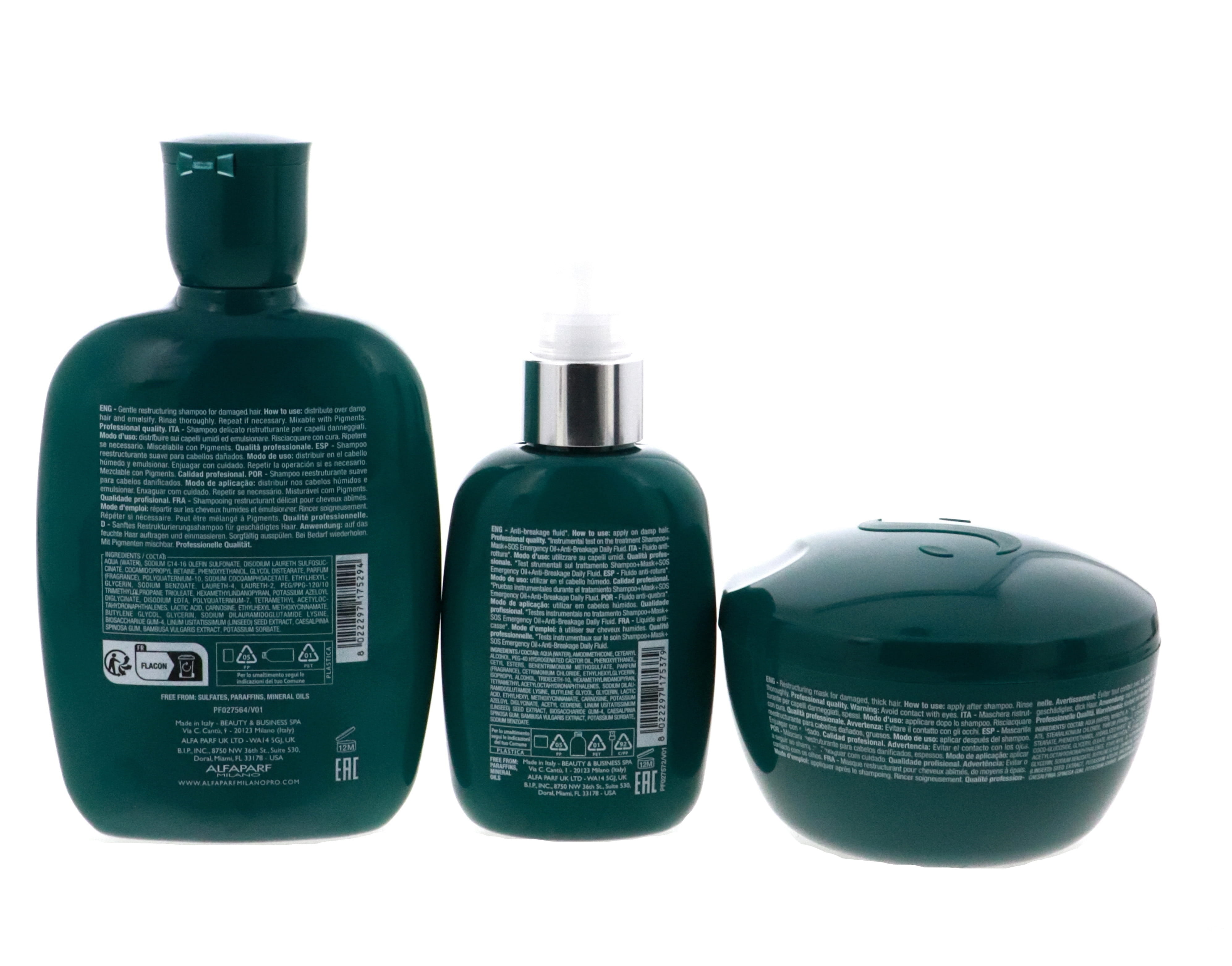 Alfaparf Semi Di Lino Reconstruction Reparative Shampoo 8.45oz & Mask 6.88oz & Fluid 4.23oz