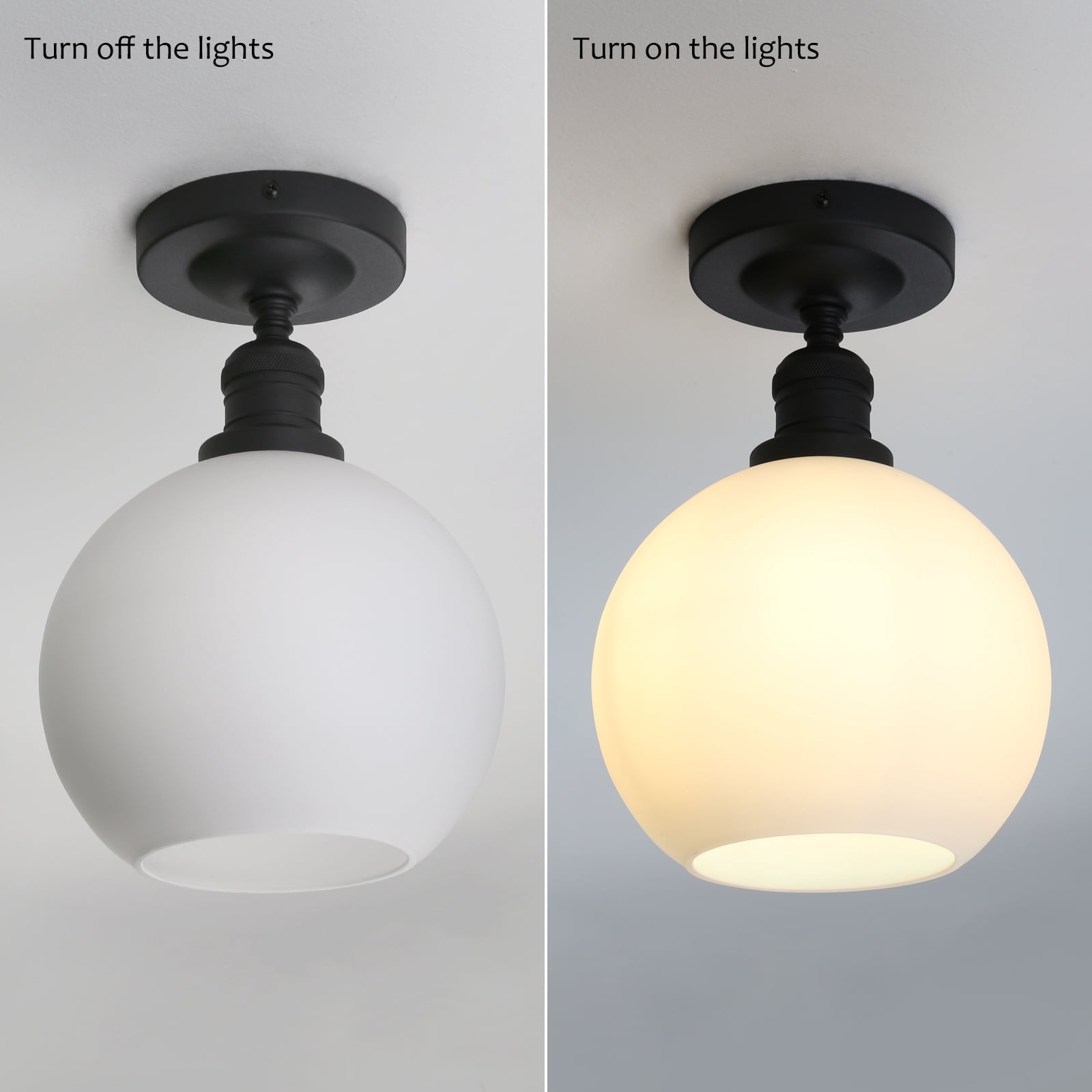 1-Light Ceiling Light, Industrial Globe Cream Glass Shade Close to Ceiling Light for Kitchen Island
