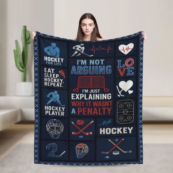 Ice Hockey Gifts, Hockey Player Blanket for Boys Girls, Hockey Gifts for Lovers Men Women, Hockey Player Gift Warm Flannel Throw Blanket 80x60