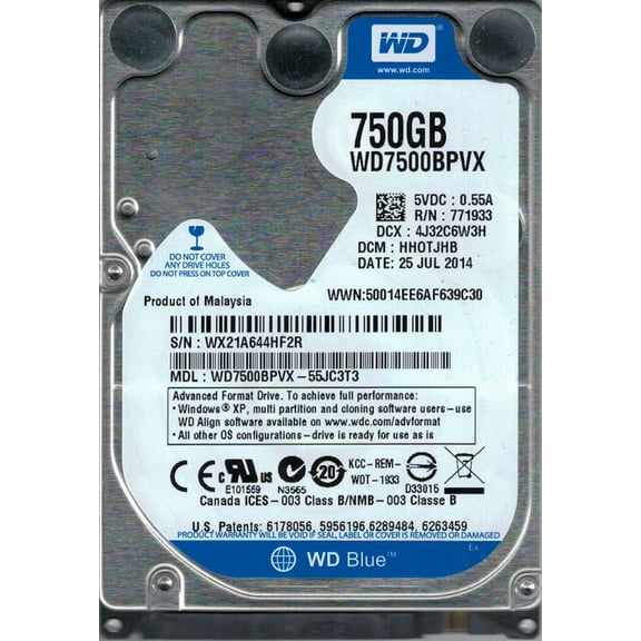 WD7500BPVX-55JC3T3 DCM: HHOTJHB WX21A Western Digital 750GB