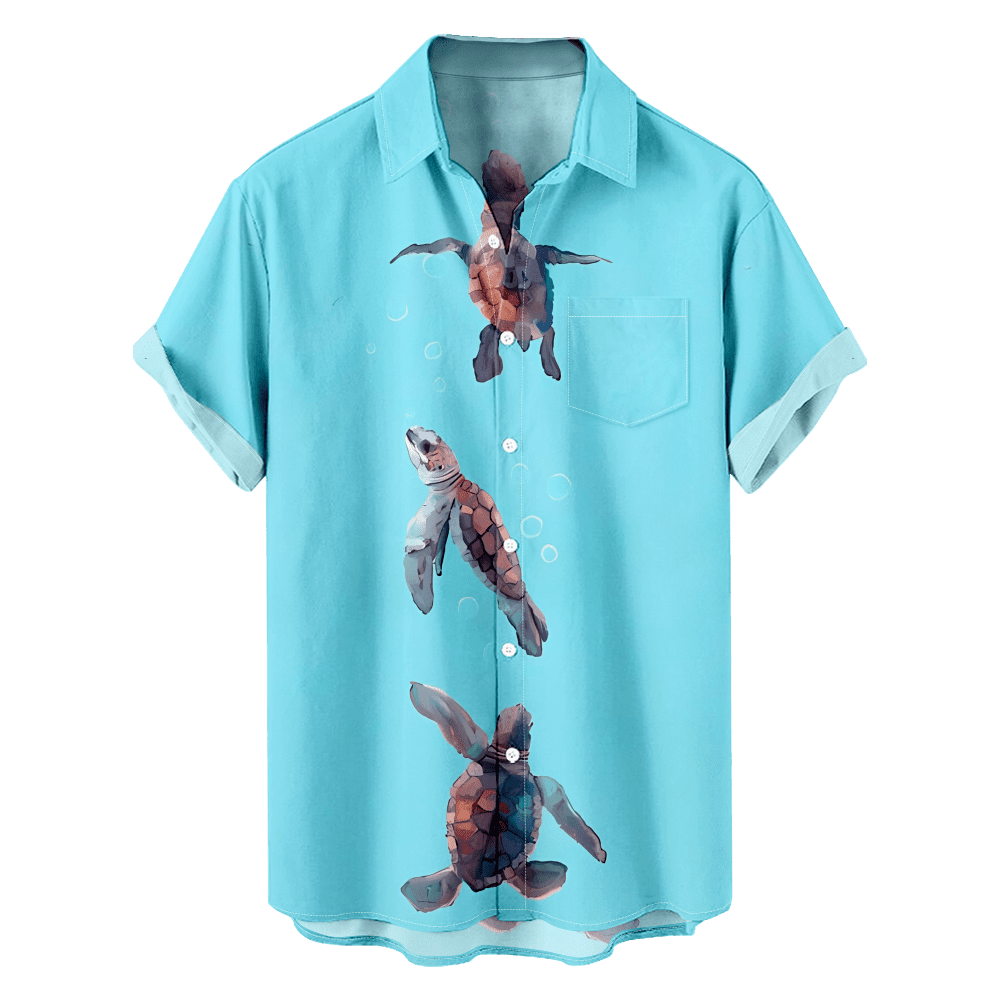 Sea Animals Print Men's T-Shirt Button-Down Hawaiian Shirts Hawaiian ...