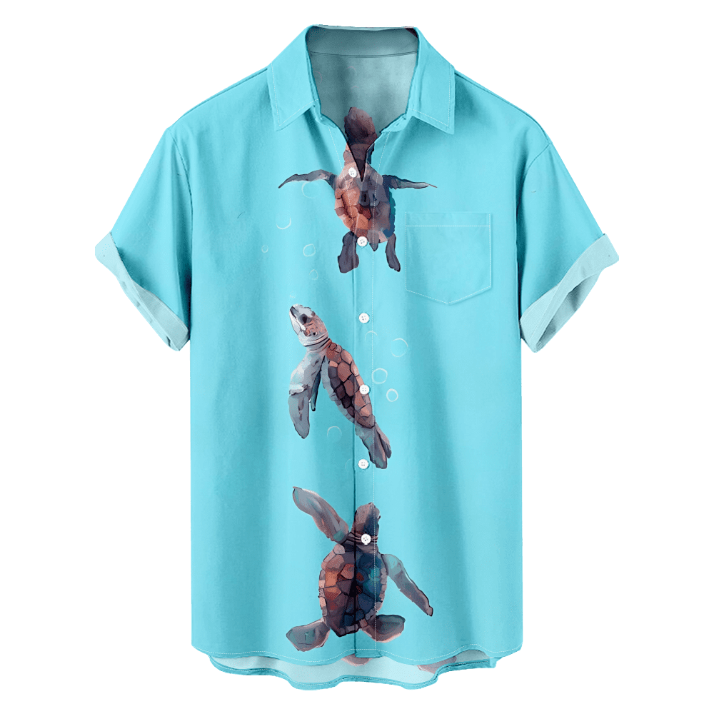 Sea Animals Print Men's TShirt ButtonDown Hawaiian Shirts Hawaiian