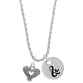 thumbnail image 1 of Delight Jewelry Antiqued Reptile Print Open Heart Silvertone Script Initial Disc - & - Charm Necklace, 20"+3", 1 of 4