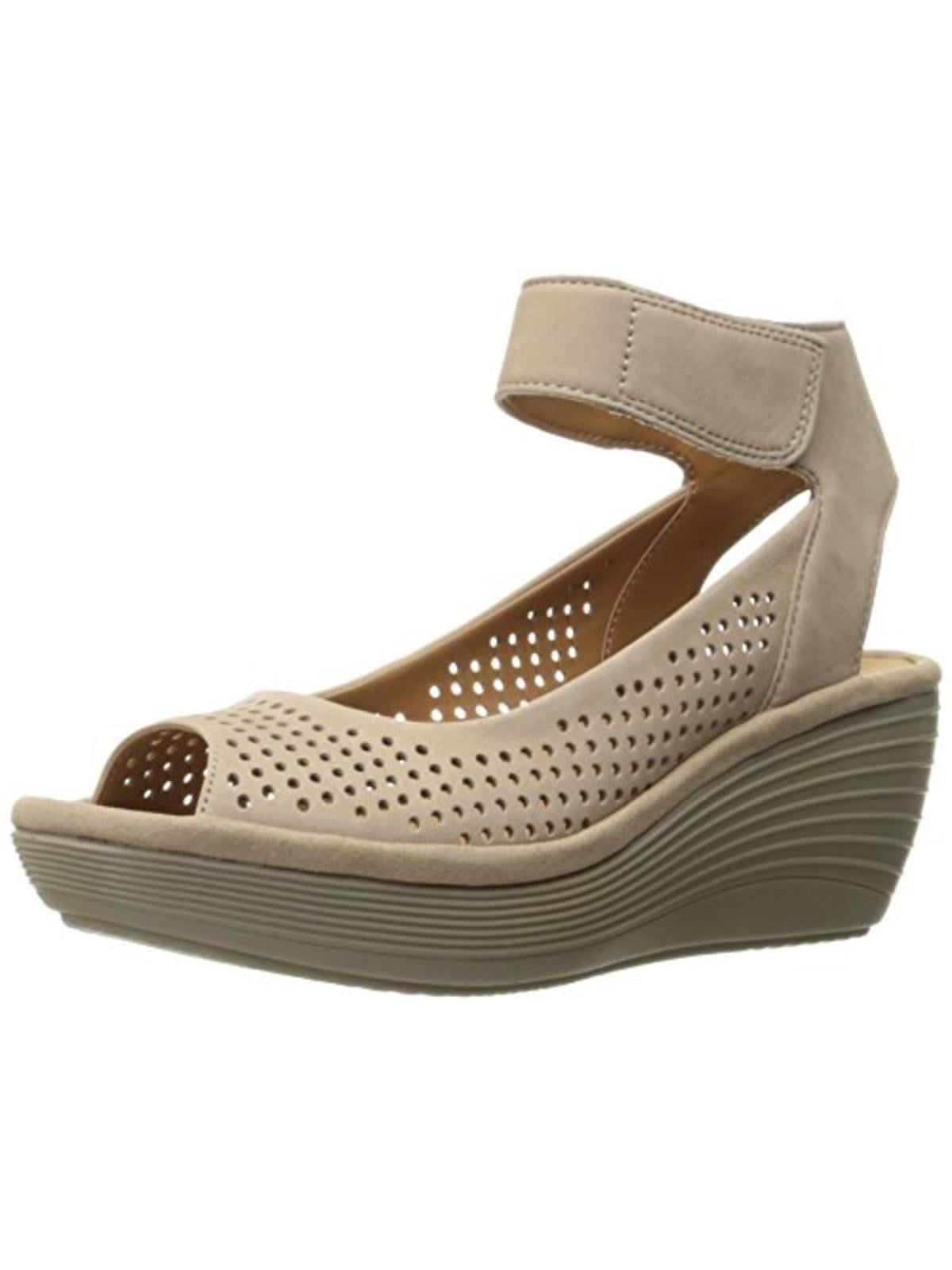 clarks nubuck leather perforated heeled sandals
