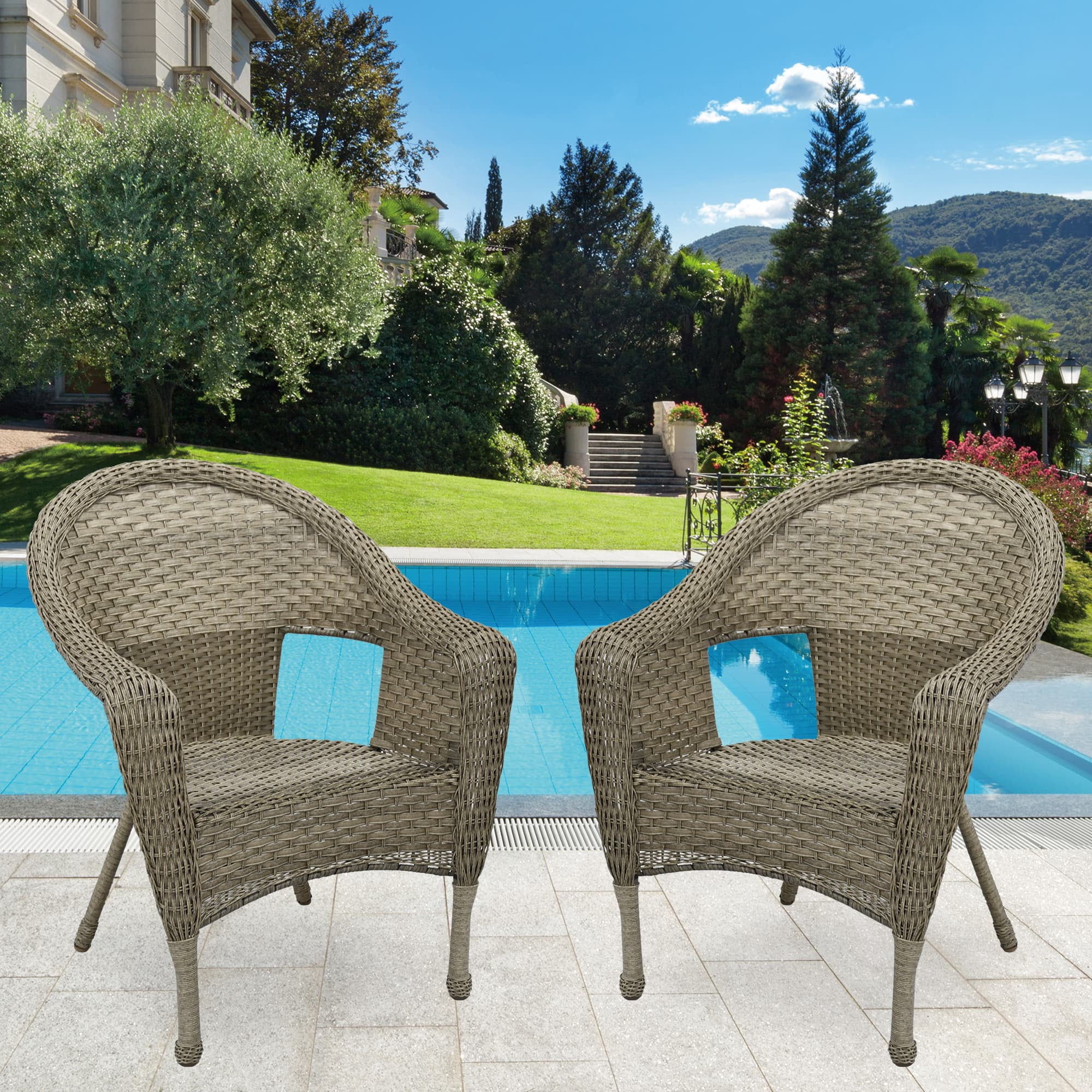 Jeco Clark Resin Wicker Patio Chair in Gray (Set of 2)