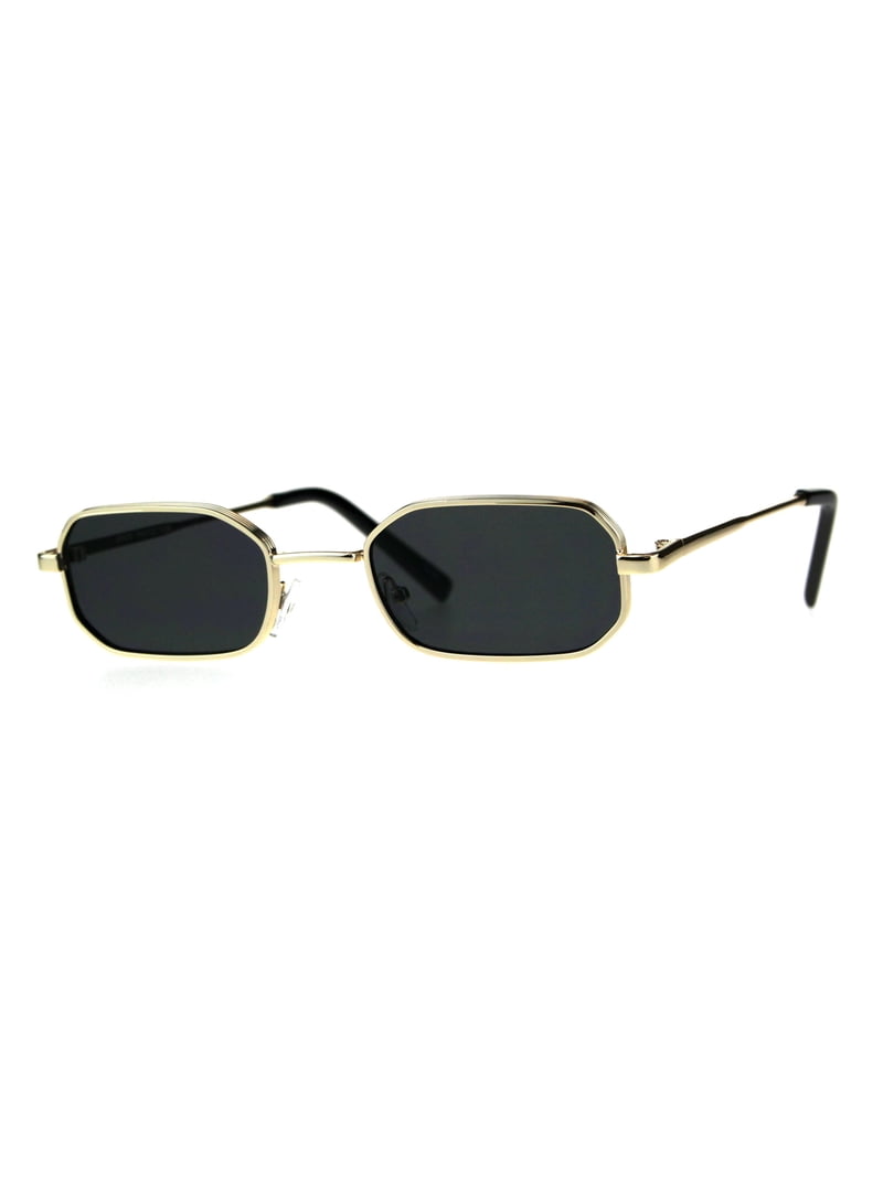 Mens Narrow Metal Rim Rectangular Hippie Pimp Sunglasses 