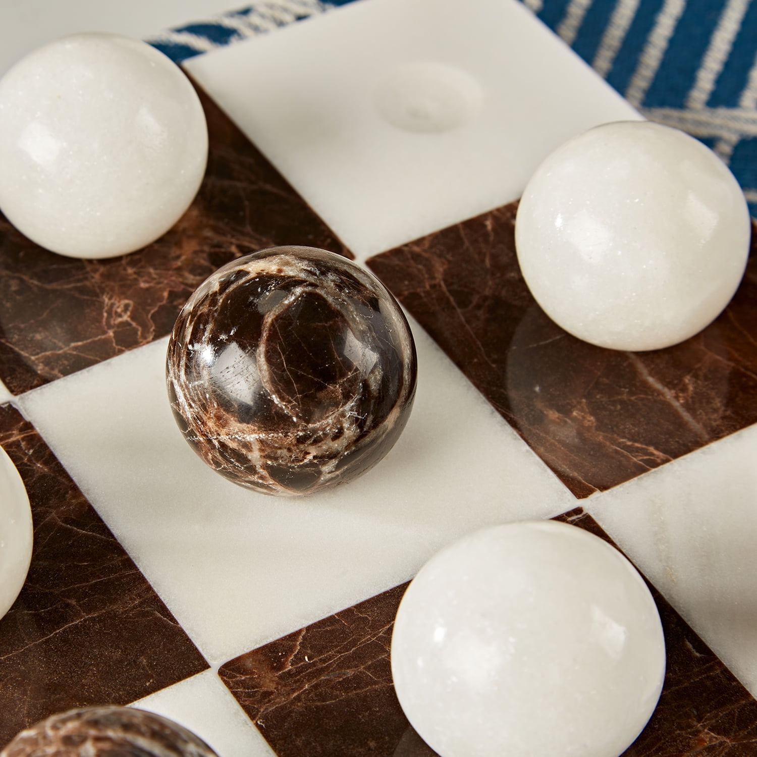 Organic White& Brown Marble Home Decorate, Sturdy Marble Board Tabletop, Marble Classic Tic-Tac-Toe Board, Board for Home, Tabletop Game